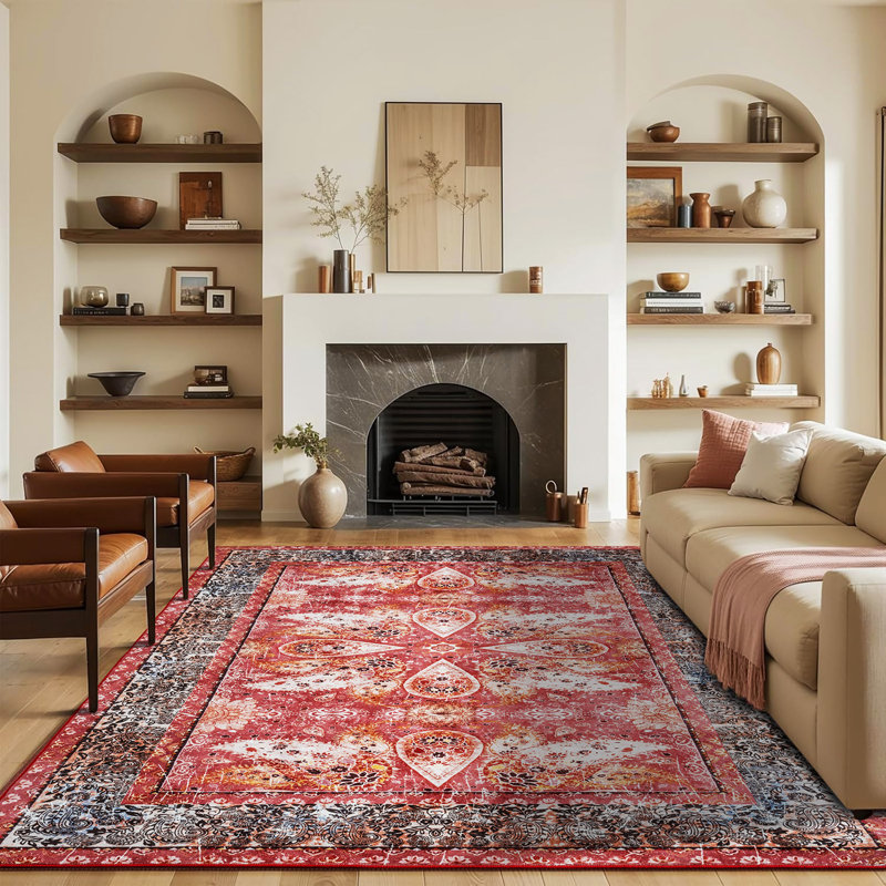 Tapis de salon à motif floral oriental Fillender, Rectangle 6 pi x 9 pi