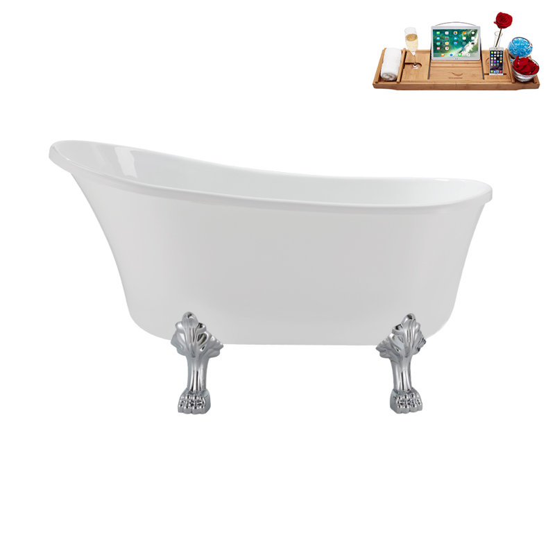 51.2'' x 25.6'' Soaking Acrylic Bathtub, Polished Chrome, Glossy White
