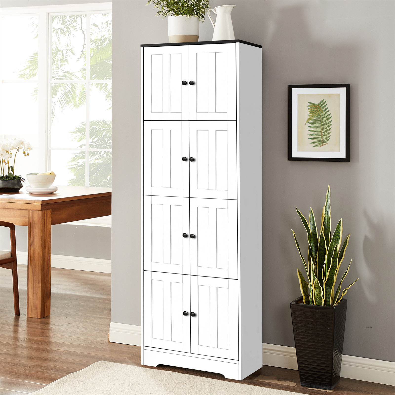 Tall Storage Cabinet with 4 Doors and 4 Shelves for Living Room, Kitchen, Office, Bedroom, Bathroom 17 Stories Color: White