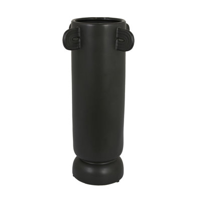 Patton Capsule Vase, Lug Handles, Pedestal, Matte Black Ceramic 16 Inch