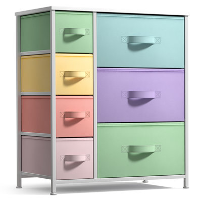 Sorbus Dresser with 7 Drawers - Storage Chest Organizer with Steel Frame, Wood Top, Handles, Fabric Bins, Pastel