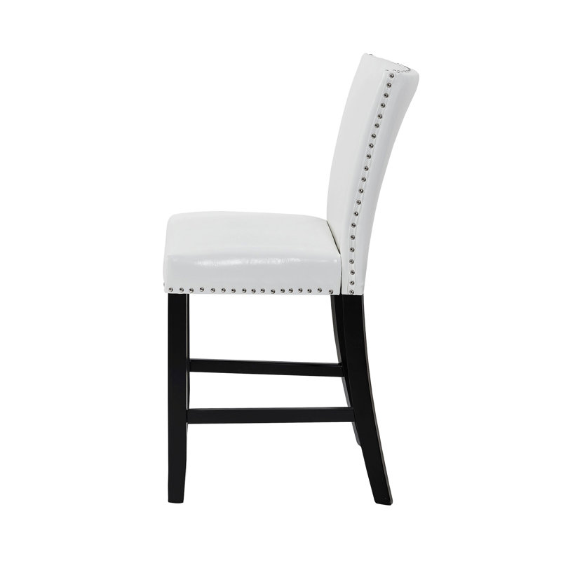 Ensemble de 2 tabourets de bar, chaise rembourrée à hauteur de comptoir avec garniture cloutée, Blanc