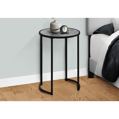 Table de chevet latérale de salon et de chambre à coucher - Table d'appoint en stratifié gris avec pieds en métal noir de style moderne et léger