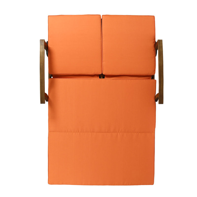 Reisterstown 79.25" Long Reclining Acacia Double Chaise with Cushions, Orange