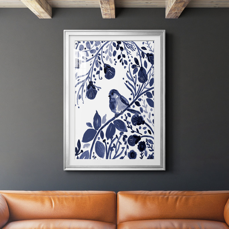 Indigo Song II, reproduction encadrée de qualité supérieure - prête à être accrochée, Cadre argenté, L 26,5 po x H 36,5 po