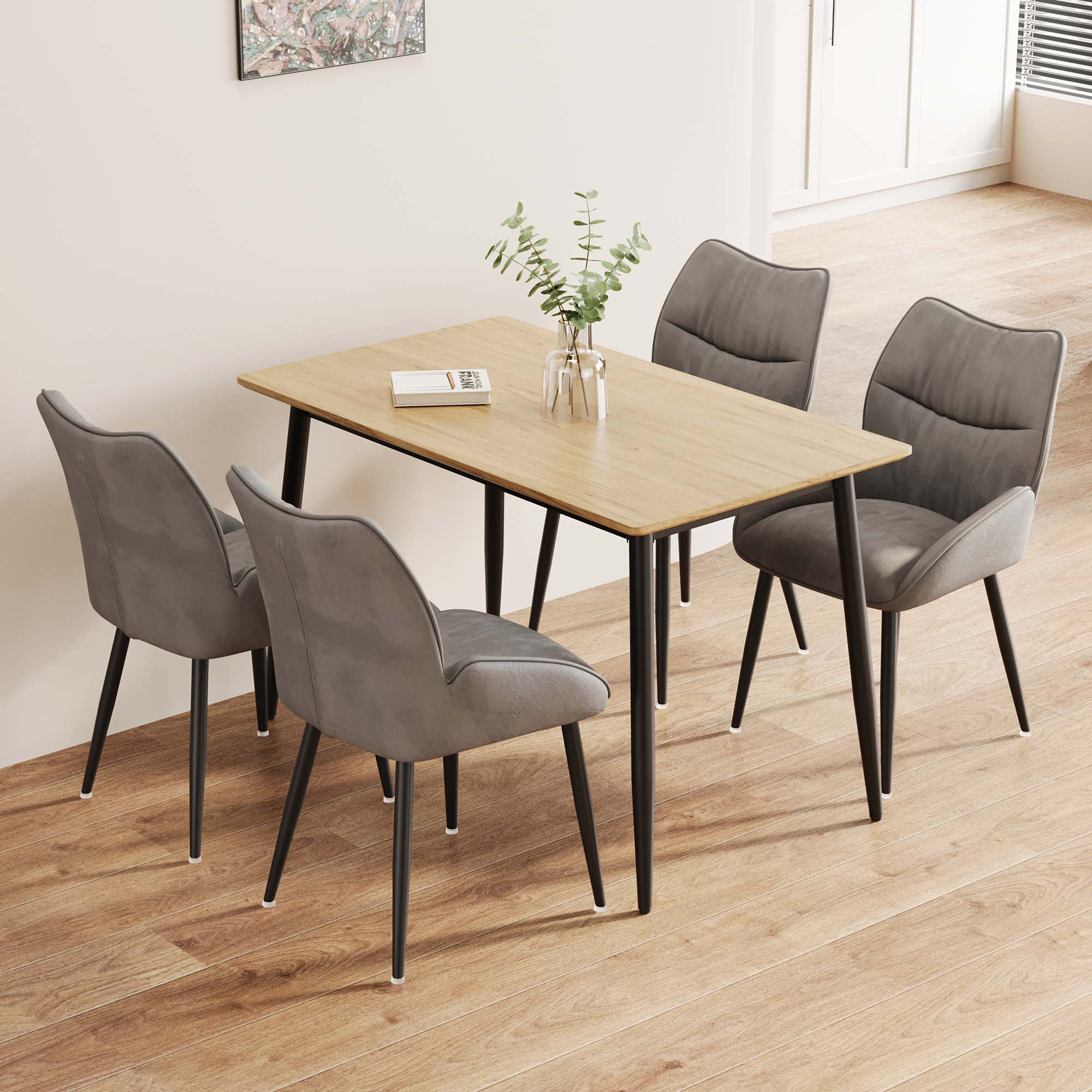 George Oliver Modern Minimalist Wood Grain Tabletop Dining Table And Chair 4-Piece Set,Stylish ...