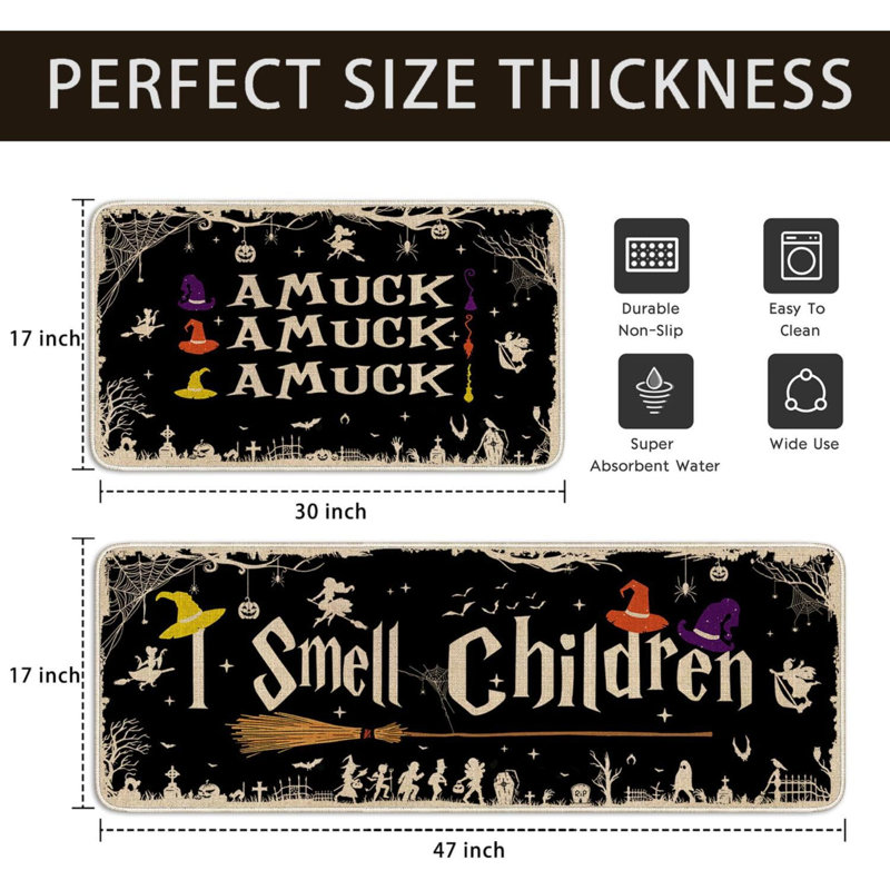Tapis de cuisine d'Halloween sorcière, tapis de cuisine d'Halloween I Smell Children, tapis de sol d'Halloween, décorations de cuisine d'Halloween pour la maison