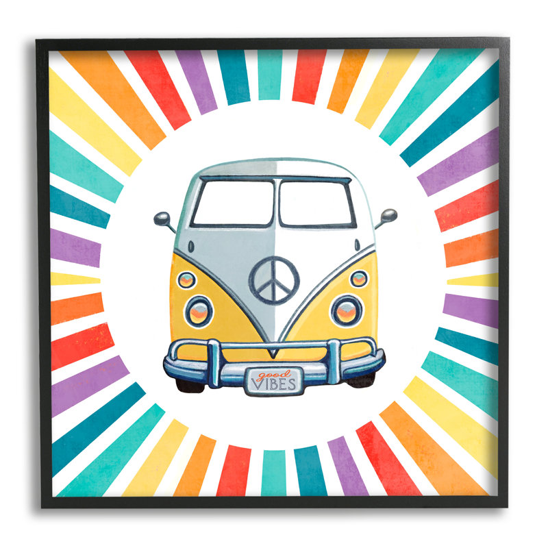 «Good Vibes», art rétro sur toile rayée XXL par Elizabeth Tyndall, H 24 po x l 24 po, Giclée encadrée noir minuit