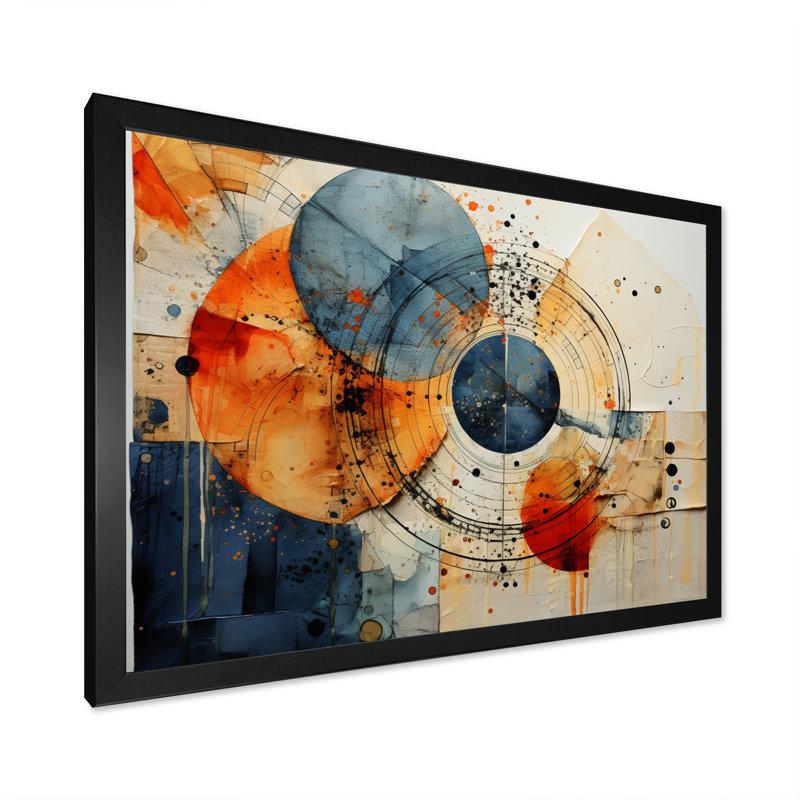 Technique mixte - Spirales abstraites, art mural, Cadre simple noir, H 16 po x l 32 po x P 1 po