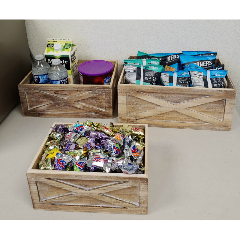 Caisses de rangement en bois Limnia, Naturel