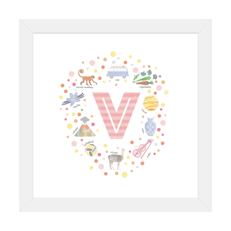 Lettre V - impression d'art graphique, Blanc, H 16 po x l 16 po x p 1 po, Papier encadré blanc