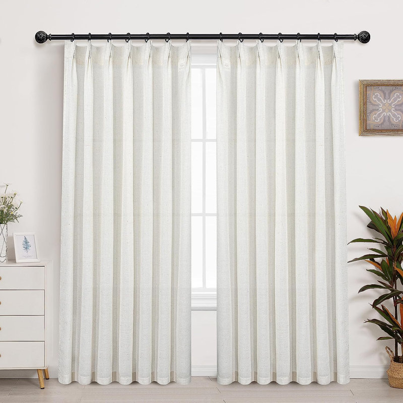 Rideau semi-transparent en polyester Schimmel, L 50 po x L 102 po, Lin clair