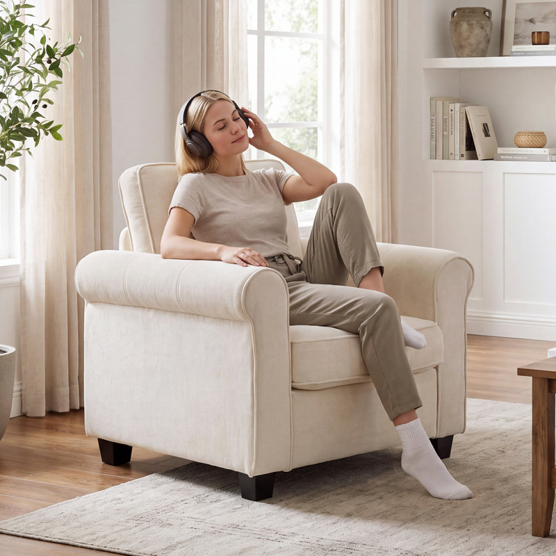 Chaise à accoudoirs roulés 37 po, Beige