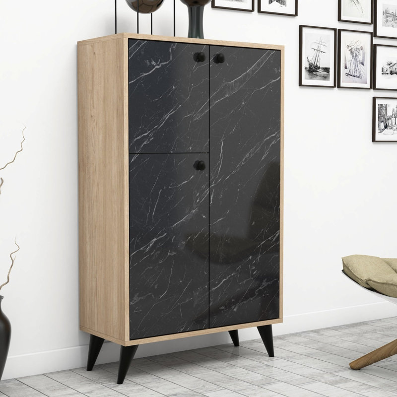 Armoire de rangement pour chaussures 6 paires, Chêne / marbre