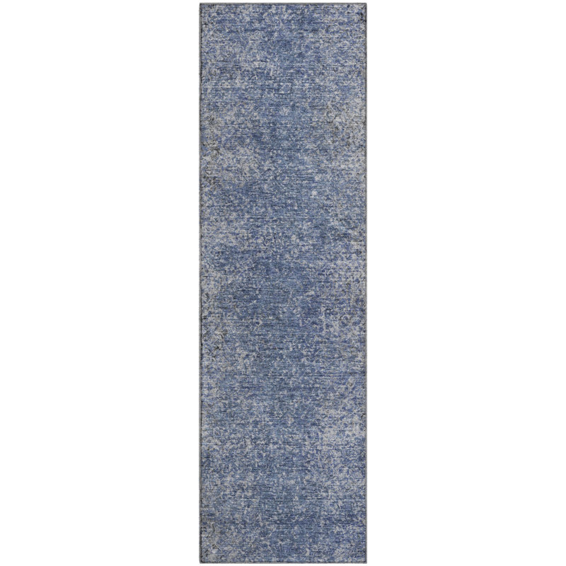 Tapis bleu Prisco lavable à la machine de qualité supérieure, Tapis de couloir 2 pi 3 po x 7 pi 6 po