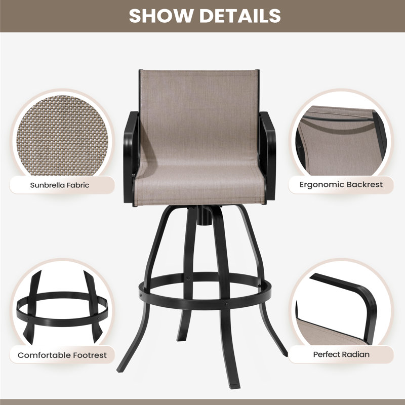 Tabouret de bar pivotant en aluminium 30 po Sunbrella, Cendre Augustine