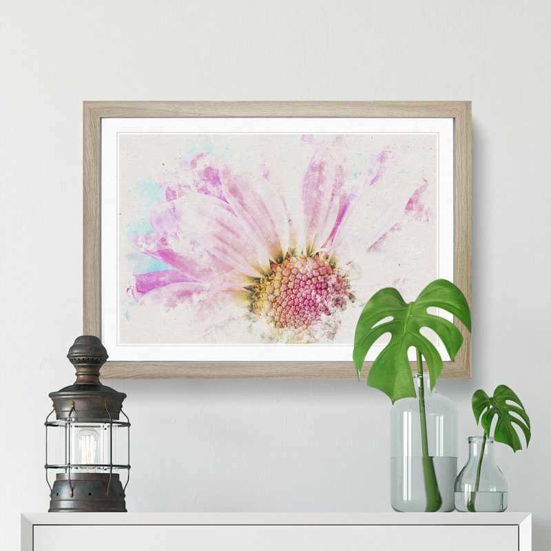 Pink Daisy Flower - Framed Print, 45cm H x 63cm W x 2cm D, Oak Framed