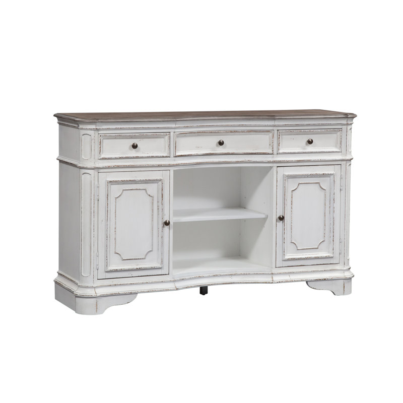 White Traditional Mirrored Server with Oak and Birch Veneers