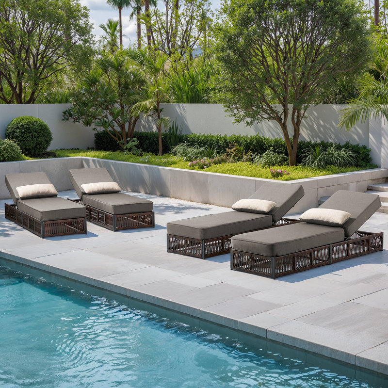 Clybourn Outdoor Patio Swimming Pool Adjustable Wicker Chaise Lounge Chair With Pillow (Set Of 4), Gray