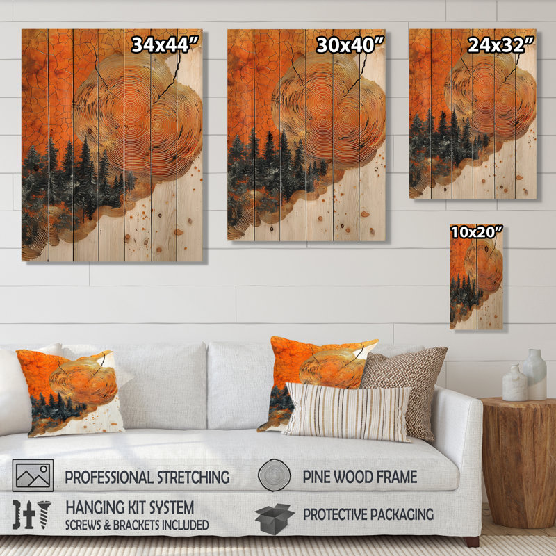 Sunrise Tree In African Field Landscape IV - Forest Wood Wall Art - On Natural Pine Wood, 32" H x 24" W x 0.78" D