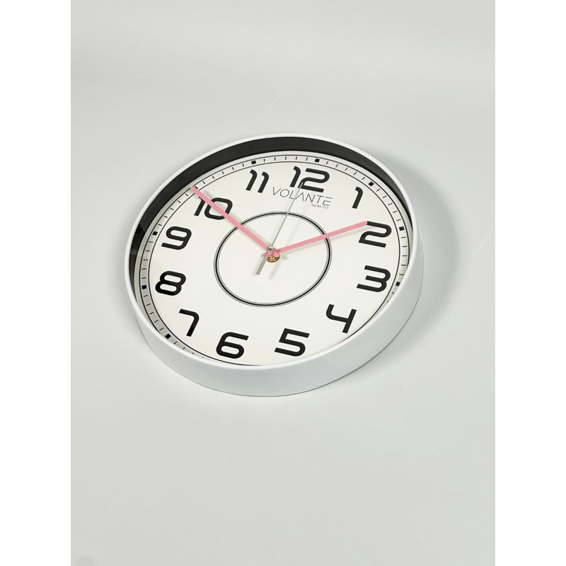 Horloge murale élégante Elegant, 11,8 po de diamètre, 1,8 po d'épaisseur | Cadre 100% plastique avec couvercle en verre véritable | Design élégant blanc et rose | Parfait pour le salon, le bureau ou la chambre à coucher, intemporel et chic