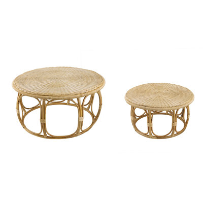 Rattan Round Table - Set of 2 - Brown