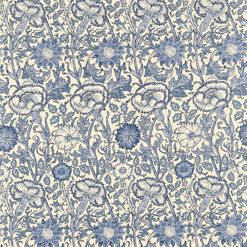 Pink & Rose Fabric, Vellum/Indigo