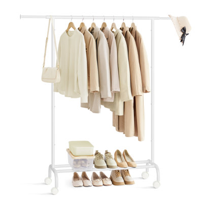 Clothes Rail, Clothes Rack, Extendable Hanging Rail, Clothing Storage With Wheels, 45 Kg Total Max. Load, 40 X (83-120) X 156 Cm