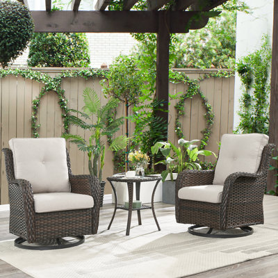 Addre Outdoor 3 Pieces Patio Furniture Set, Wicker Rattan Rocking Chair and End Table with cushions -  Red Barrel StudioÂ®, 51945832C94841A3B526A5172D67F195