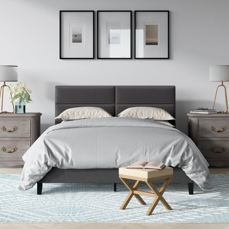 Upholstered Platform Bed, Dark Gray, Queen