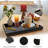 Wood Serving Tray With Handles, Large Coffee Table And Ottoman Tray With 4 Round Coasters