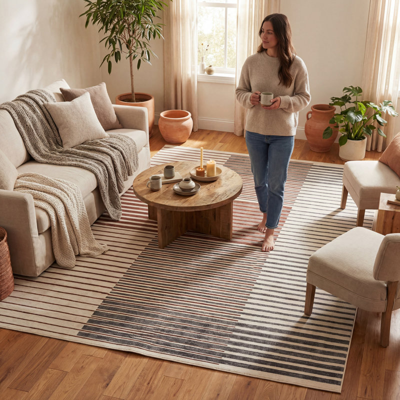  Tapis à rayures Ondelia, Brun, Tapis de couloir de 2 pi 6 po x 8 pi