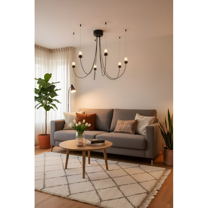 Lustre à 5 têtes noires à bras flexibles