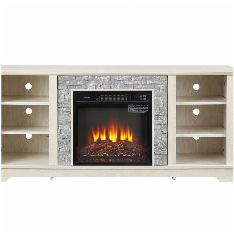 Meuble télé avec foyer et console de divertissement en bois avec foyer 18 po, blanc, l 58,31 po x P 15,39 po x H 26,06 po Mantel