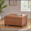 CARLSBAD Faux Leather Tufted Storage Ottoman with Elegant Waffle Stitch and Birch Wood Legs, Cognac Brown