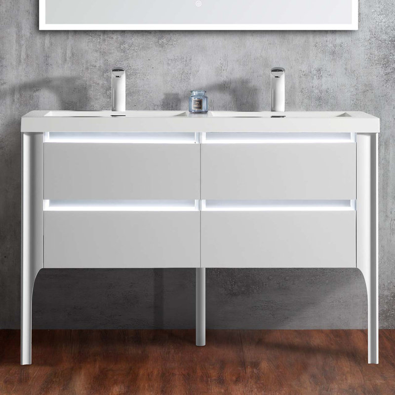 49'' Double Bathroom Vanity with Resin Top, White 