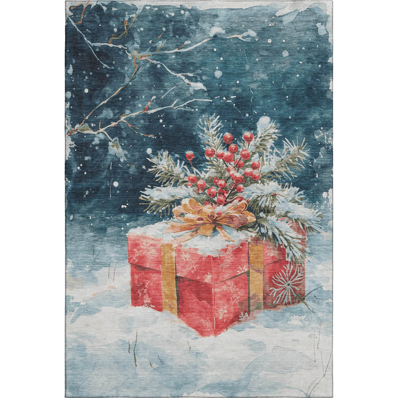 Premium Machine Washable Dockside AMF1805 Christmas Present Rug, Rectangle 9' x 12'