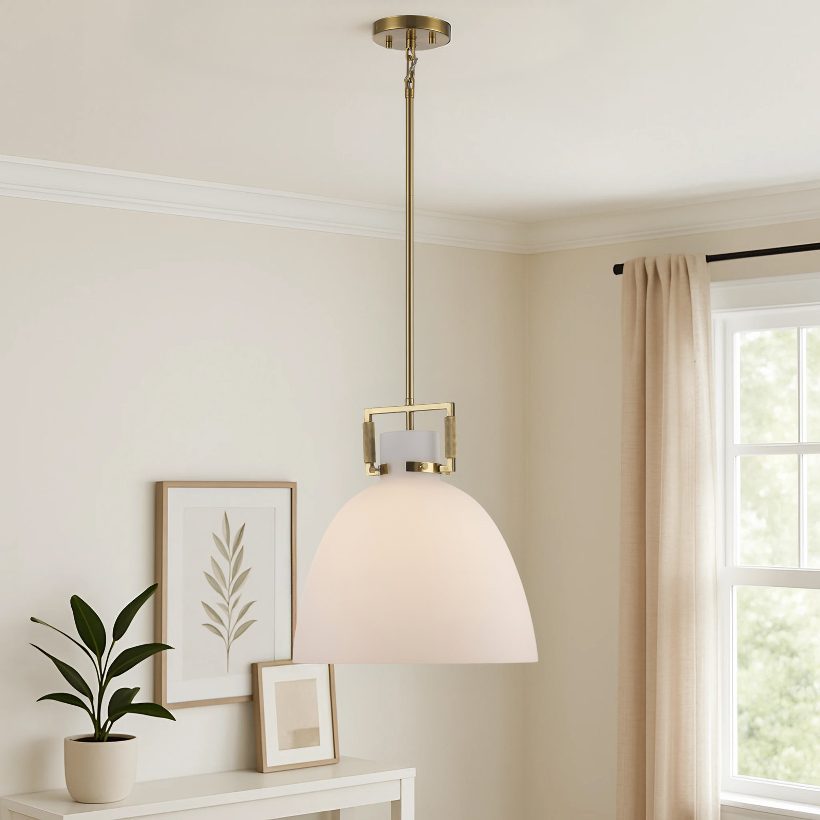 Miami Dimmable Dome Single Light Pendant, Antique Gold