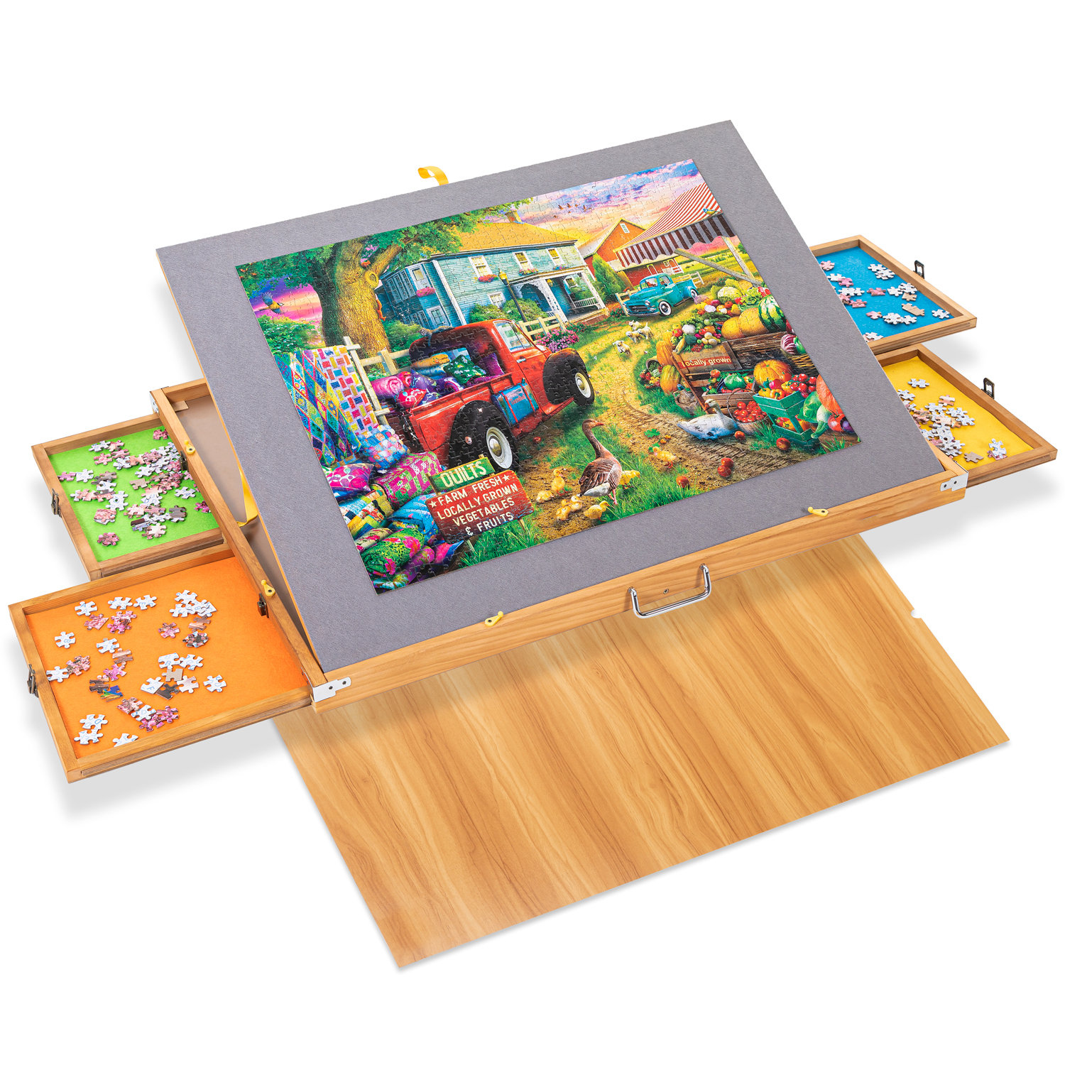 1500 Pieces Folding Puzzle Board, Foldable Legs and 4 Drawers,34.2 x 26.2  Wooden Puzzle Table with Cover mat, For Kids and Adults