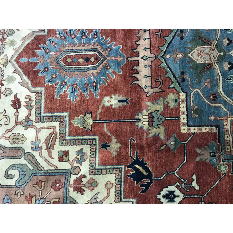 Hand-Knotted High-Quality Rust and Blue Area Rug