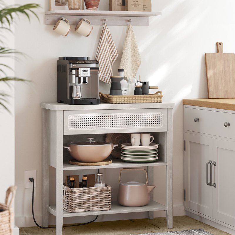 Aristeia Console Table with Drawer and Power Outlets, Otmeal Beige