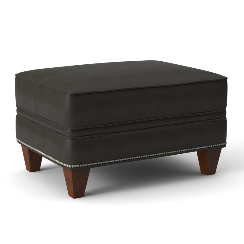 Taraval Ottoman, Aline Light Gray Stonewash Genuine Leather, New Classiques, Pewter