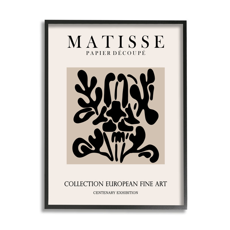 Abstrait, contemporain, motif floral noir, typographie matisse, Giclée encadrée noir minuit, L 11 po x H 11 po