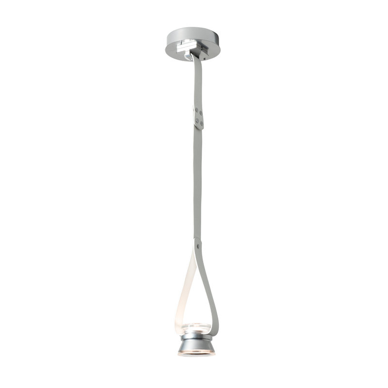 SNAPS Single LED Downlight Pendant - Metal Cone, White Leather, Black