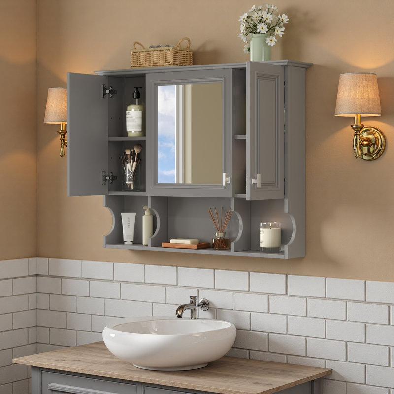Armoire à pharmacie murale 35 po x 28 po, armoire de salle de bain moderne avec miroir, armoire à miroir avec tablettes ouvertes