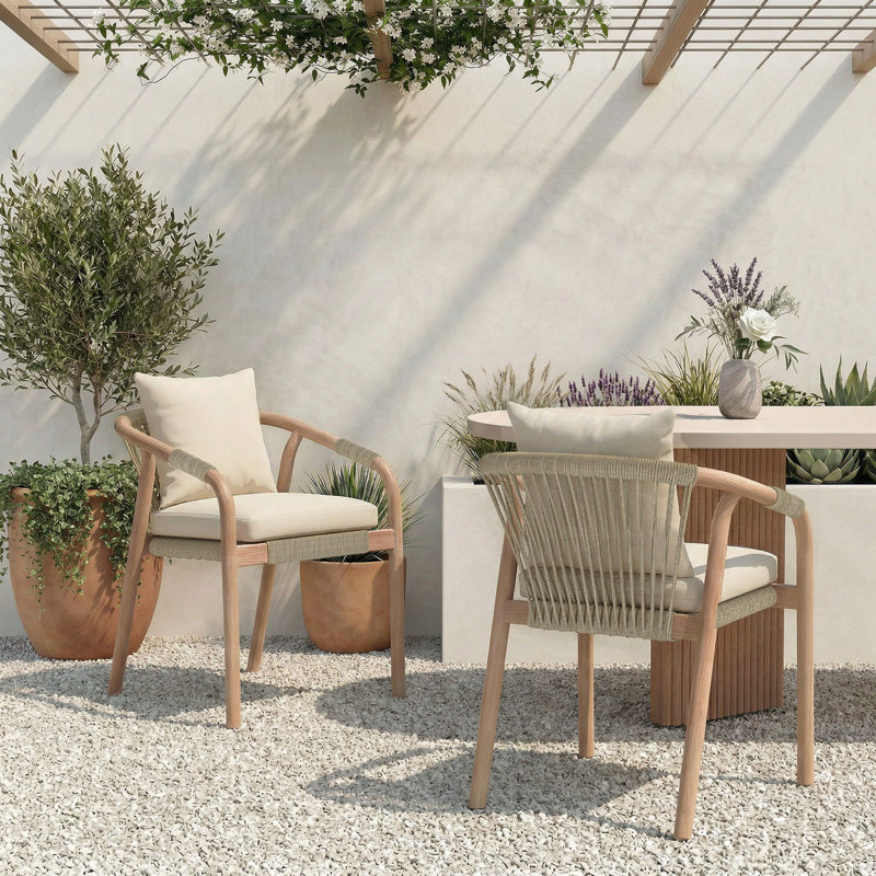Chaise de salle à manger d'extérieur avec coussin, Cream