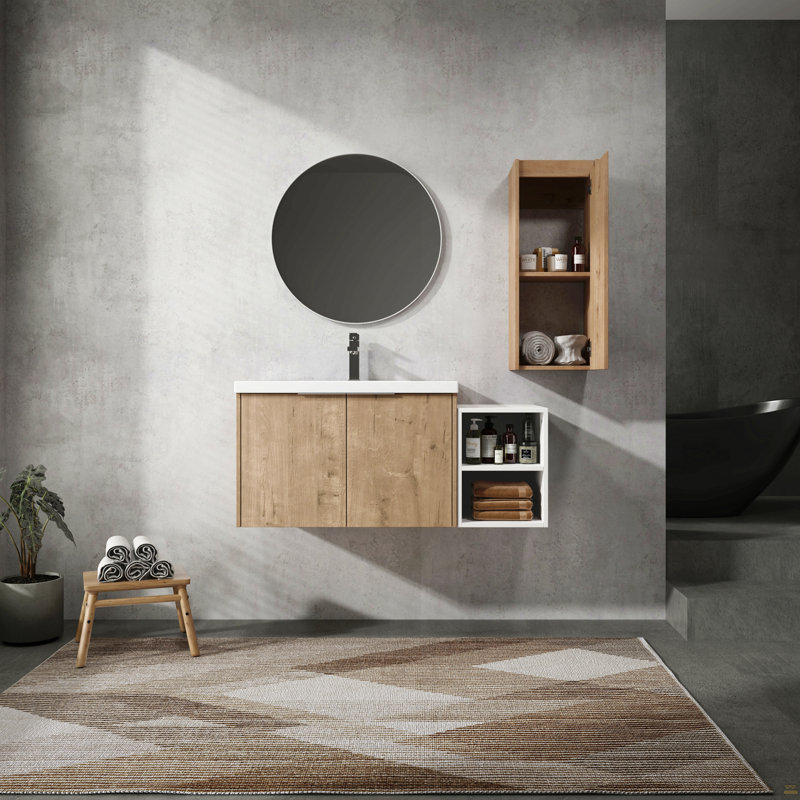 Meuble-lavabo mural 42 po avec lavabo et armoire latérale, portes à fermeture douce 42 po