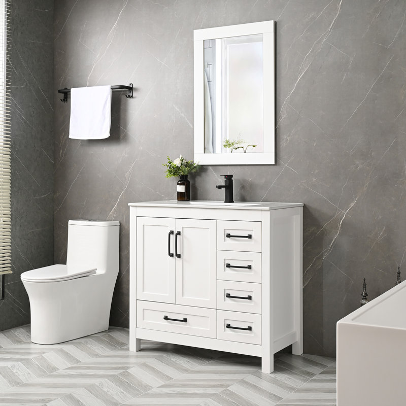 Wimer Sharee 36" Modern Single Bathroom Vanity Set with Sink Top, Faucet, Eco-friendly Hand Paint, Assembly Required, White