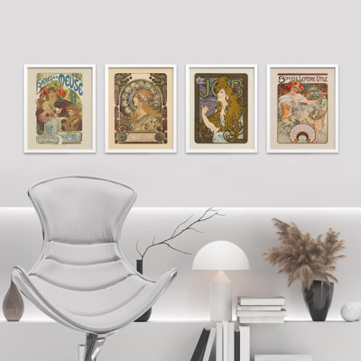 " Art Deco Female Portraits " by Alphonse Mucha 4 Piece Art Print