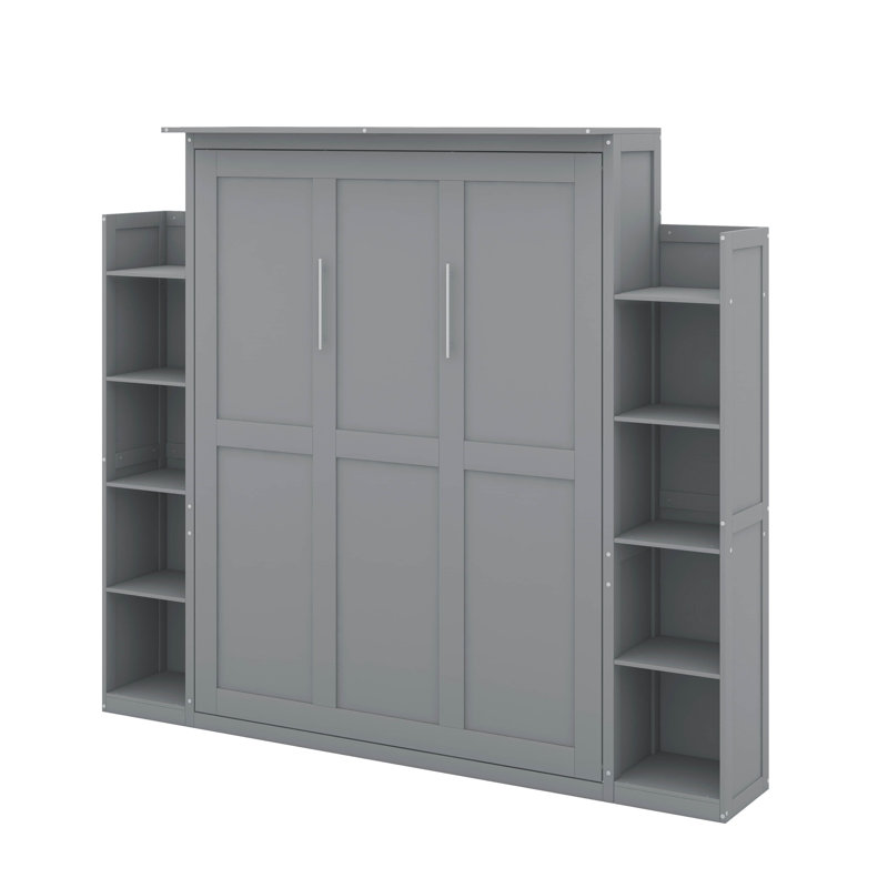 Grand lit escamotable avec tablettes et DEL, Gris